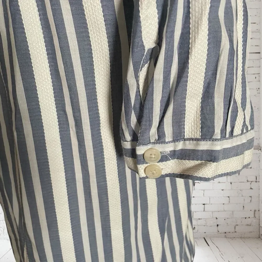 Madewell Plaza Blouse Size S Blue Stripe Button Up Shirt Puffed Sleeve‎ Preppy